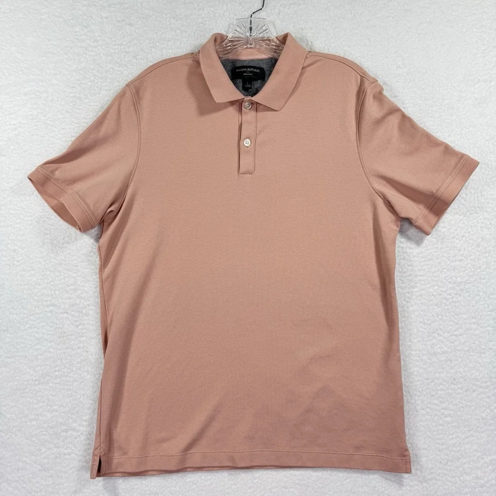 Banana Republic Dress Polo Shirt Mens Large Peach Pink Short Sleeve Casual